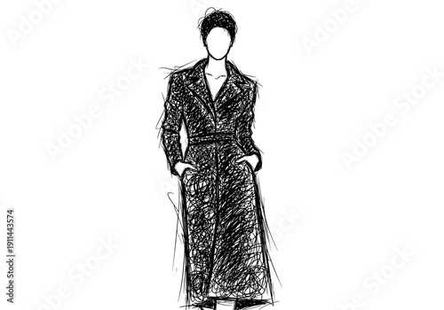 Fashion sketch of a woman in a long coat.