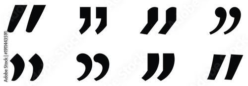 Stylish quotation mark icon set. Vector black quote mark isolated on a white background.