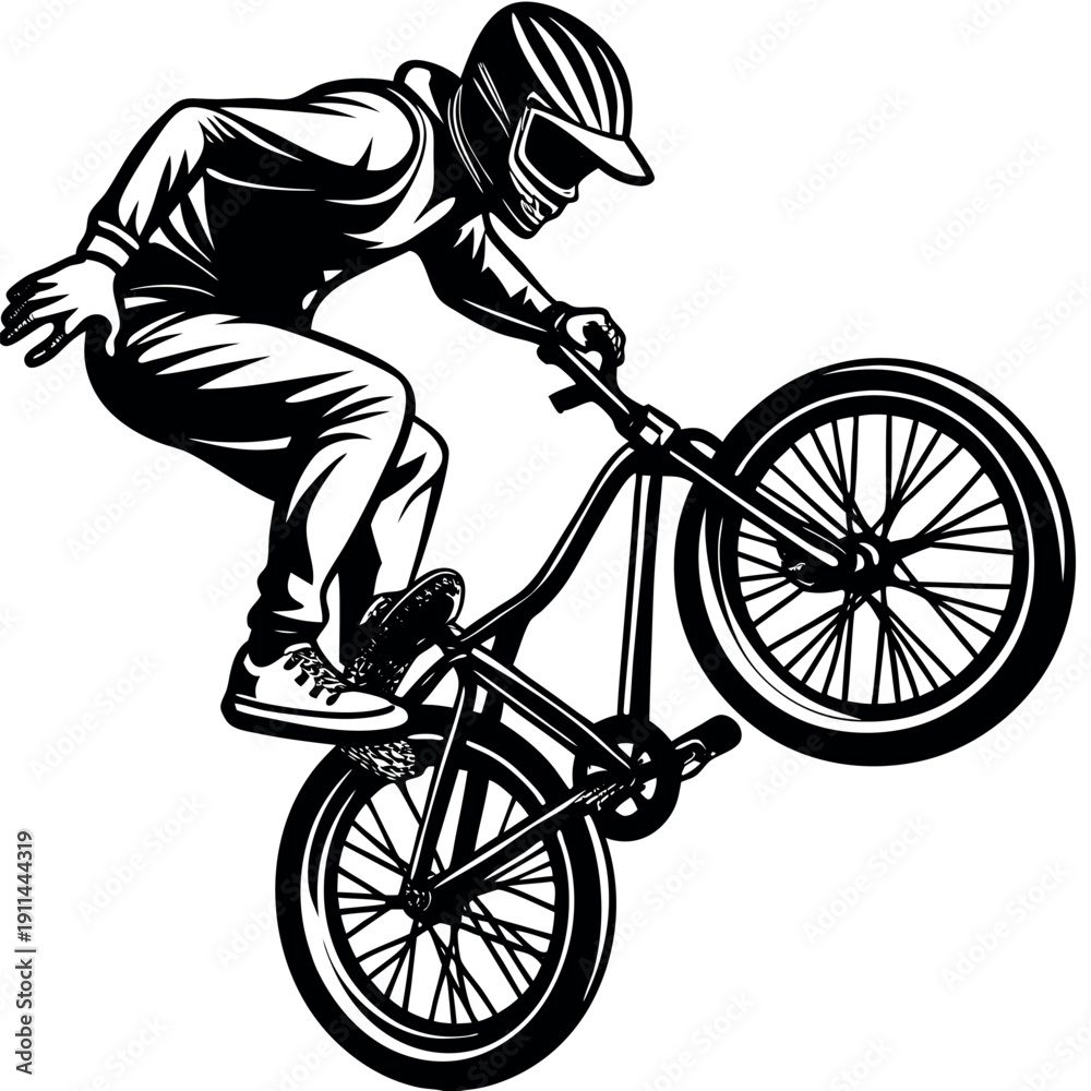 Fototapeta premium A BMX rider performing a stunt mid air.