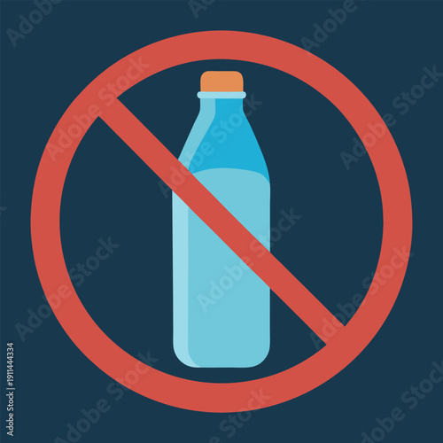 A bottle with a no plastic sign over it 