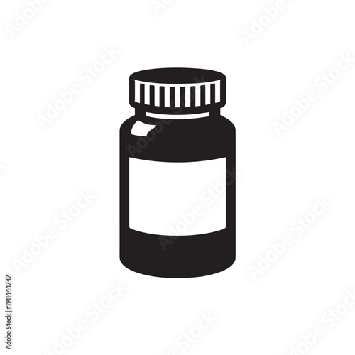 Black and white bottle with ribbed cap and blank label