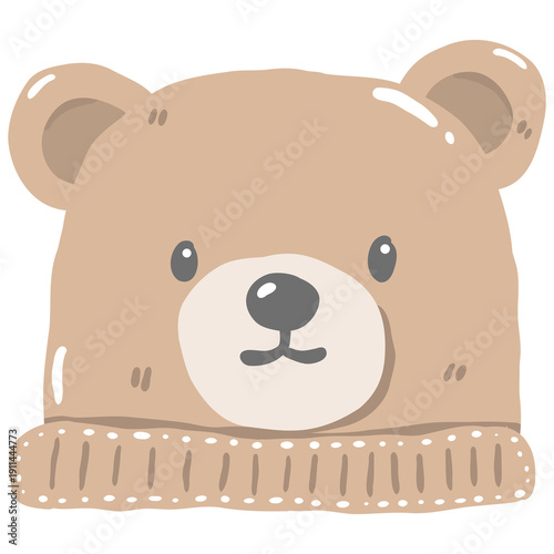 Wallpaper Mural Cute Hand-Drawn Bear Beanie Hat Illustration: Adorable Knit Animal Cap for Baby Shower, Nursery Decor, and Newborn Apparel Design. Torontodigital.ca