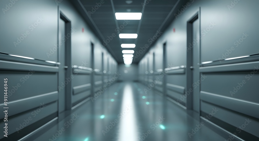 Fototapeta premium Futuristic corridor with metallic walls and fluorescent lighting