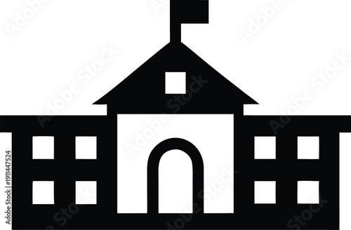 European School Building Single Icon Illustration