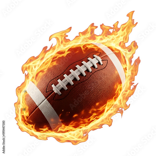 American football on fire isolated on transparent background