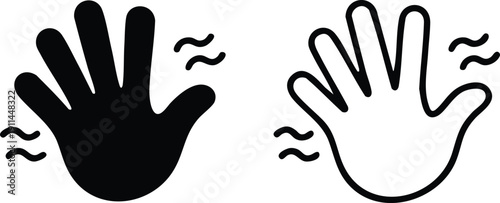 Solid and Outline Waving Hand Icons Set, Stylized Vector Graphics for Friendly Salutations and Greetings, vector, illustration, silhouette.