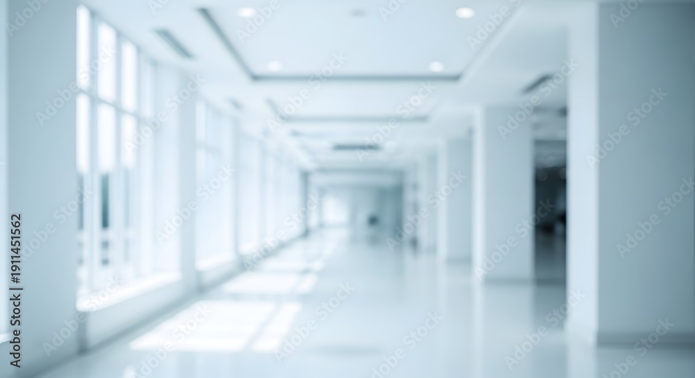 Obraz premium A bright and airy white corridor with large windows and a shiny floor