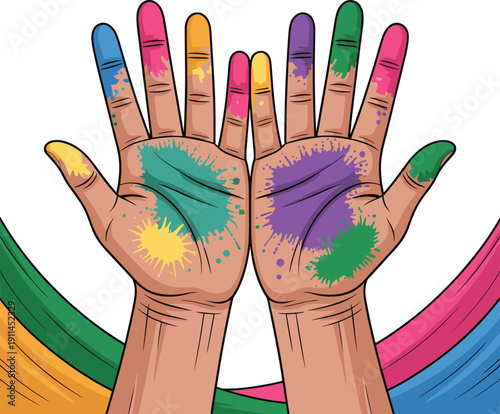 Colorful Painted Hands Showing Finger Painting and Splatter Art