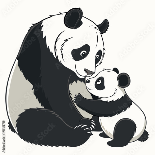 A heartwarming scene of a mother panda and her cute child