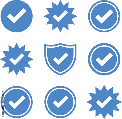 Blue checkmark icons for security and approval concepts