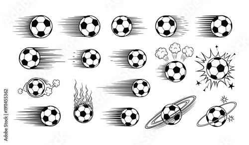 Black White Soccer Ball Motion Effects With Smoke Explosion Spark Trails Concept
