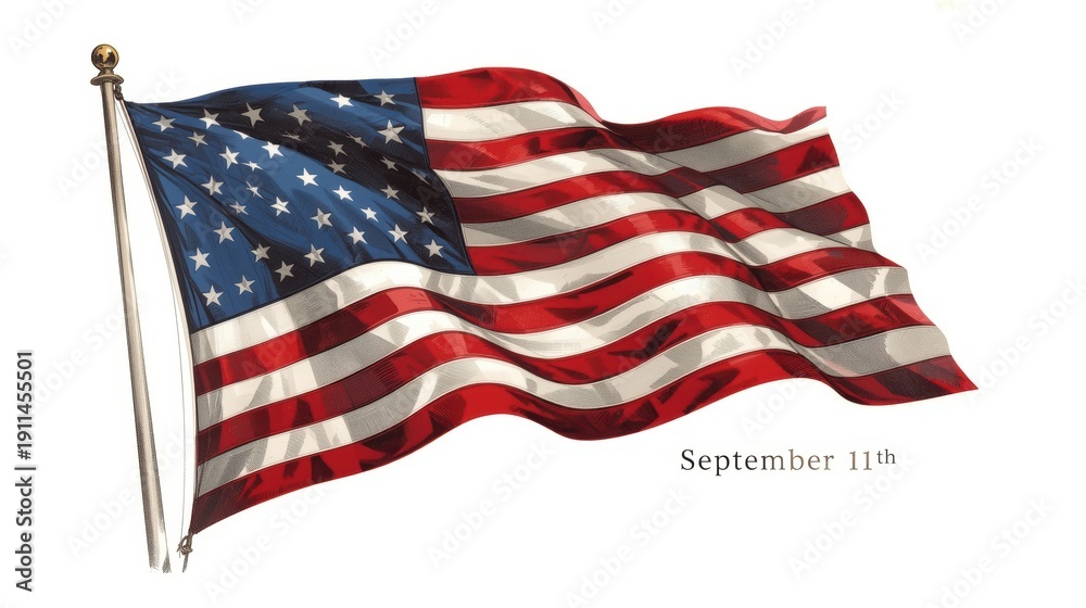 Fototapeta premium A detailed illustration of the american flag waving in the wind