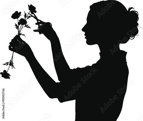 silhouette of a girl with flowers