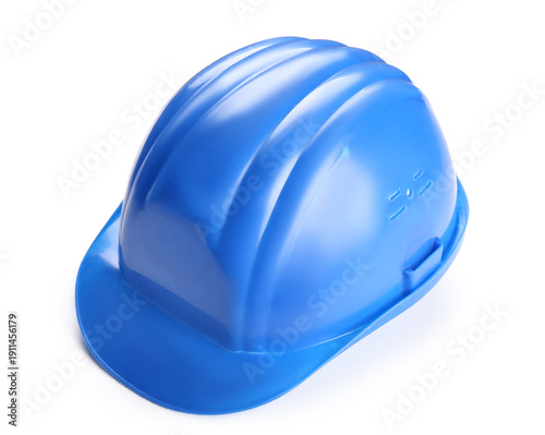 Blue hardhat isolated on wh...