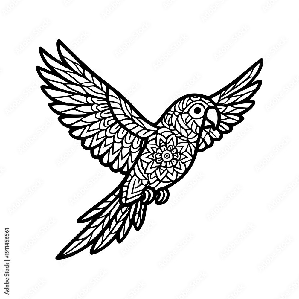 Fototapeta premium Intricate Parrot Silhouette with Geometric Mandala Pattern Design