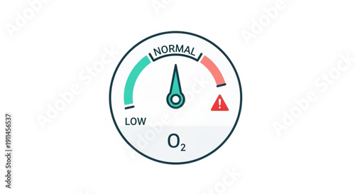 Oxygen level gauge meter with low and normal indicator markings on a white background