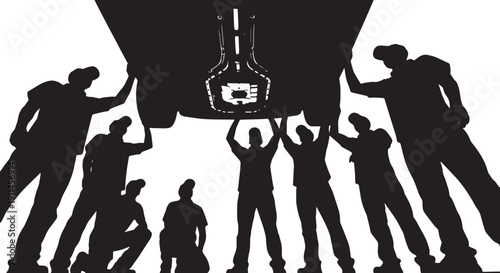 Black Solid Mechanic Transmission Check Silhouettes Set of Six on White Background