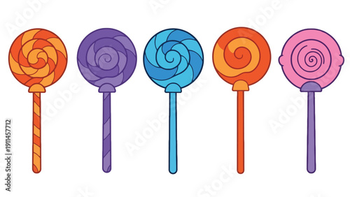 Lollipops are colorful sweet treats in illustration form on white background