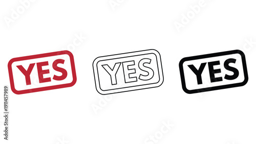 Stamp icons with yes text in different colors and styles