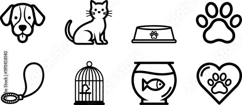 Love Your Pet Day vector icons set: dog, cat, and animal care symbols