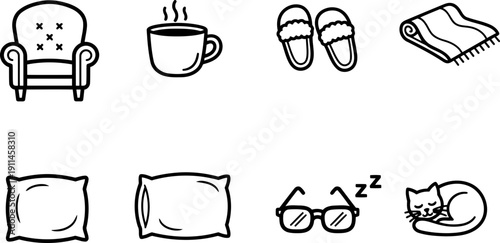 Cozy icons for National Comfy Day vector set