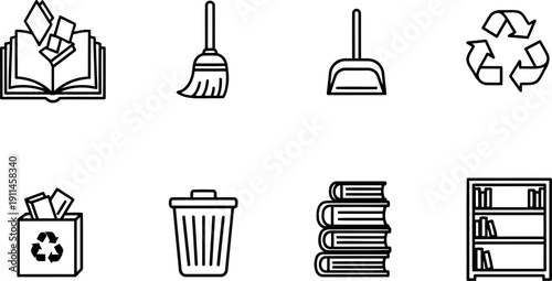 Clean Out Your Bookcase Day icon set for decluttering and organization
