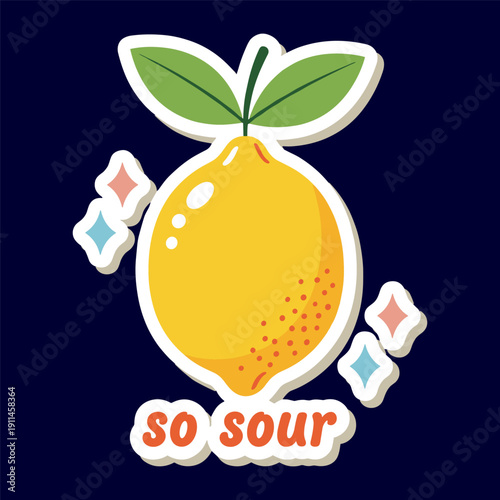 Vibrant cartoon lemon with sparkling effects and sour expression