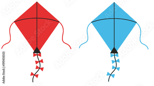 Kites vector illustration of red and blue diamond shaped flying toys