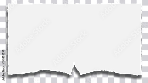 Horizontal white torn paper with rough ripped bottom edge and soft shadow and copy space vector