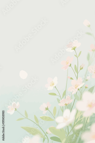 Simple illustrations of plants evoking spring. Nordic-inspired minimalist concept.