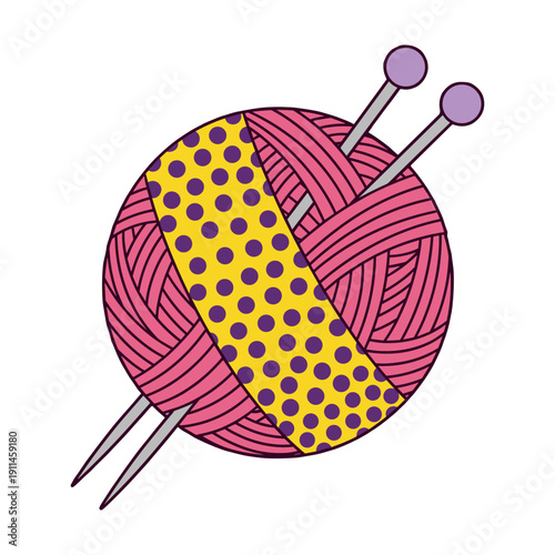 Colorful ball of yarn with knitting needles illustration