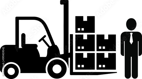 Forklift operator loading pallet with boxes in warehouse setting