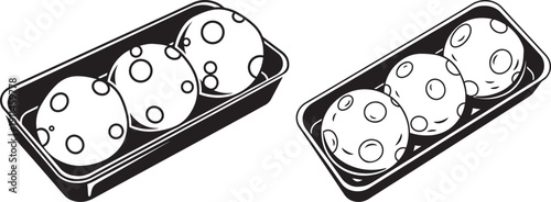 Monochromatic Moon Rocks in Rectangular Trays Vector Illustration: Black and White Graphic Design Element of Cratered Spheres