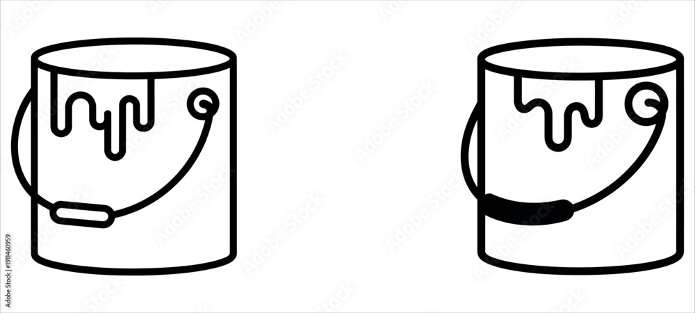Obraz premium Paint buckets with dripping paint and handles vector illustration.