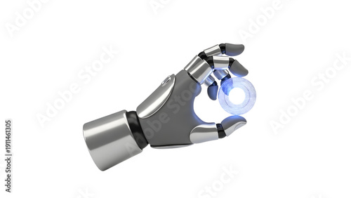 Futuristic Robotic Prosthetic Hand Pinching Glowing Circle