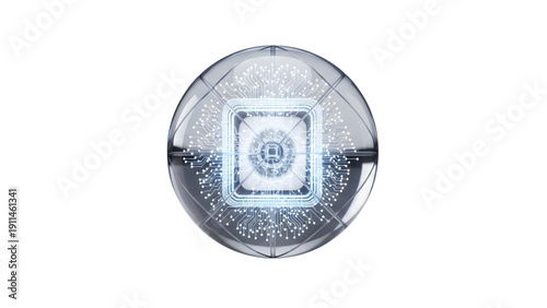 Futuristic Cybernetic Eye Sensor with Glowing Blue and Purple Neon Rings