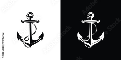 Black and white anchor symbol with rope on two backgrounds