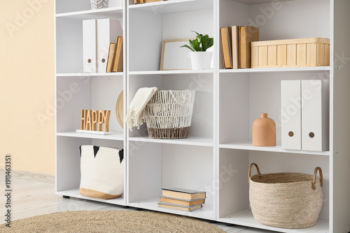 Bookshelf with decor and pl...