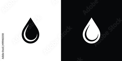 Black and white droplet symbol on contrasting backgrounds