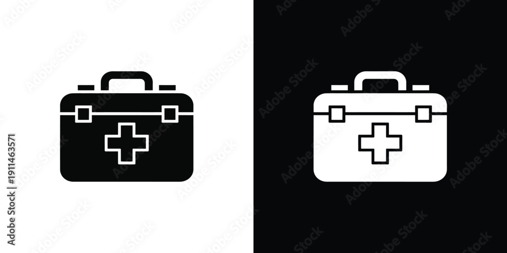 Fototapeta premium Black and white first aid kit on contrasting backgrounds