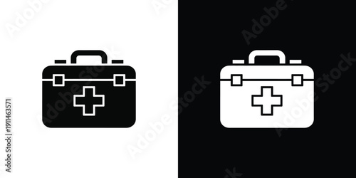 Black and white first aid kit on contrasting backgrounds