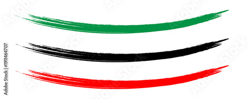 Green black and red curved grunge brush strokes isolated on a transparent background