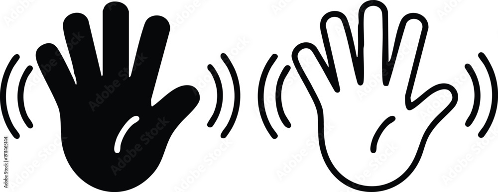 Obraz premium Modern Gestural Pictograms for Friendly Communication, Minimalist Waving Palm Symbols Representing 