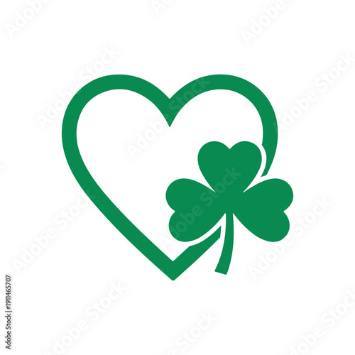 St. Patrick's Day Shamrock Heart - Green Clover Silhouette for Irish Luck & Love - Cute Holiday Graphic Art Design
