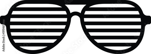 Black and white illustration of 3d glasses with horizontal stripes on lenses