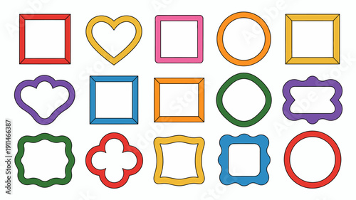 A colorful arrangement displays various geometric shapes and hearts in a grid pattern featuring diverse outlines and hues high quality professional detailed modern elegant stylish clean