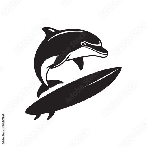 Dolphin Surfing Silhouette - Tropical Ocean Wave Surfer Graphic for Beach Lovers - Cool Nautical Sea Life Art Design