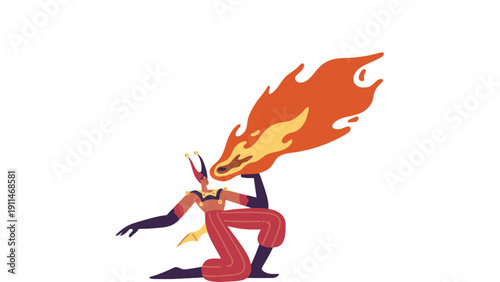 Flame vector illustration of a person with fire for a head