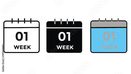 Calendar icons showing one week on a white background