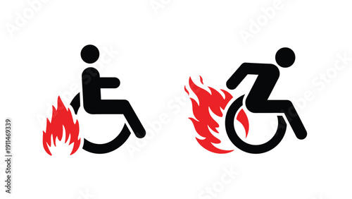 Wheelchair icon with flames vector illustration for warning signs